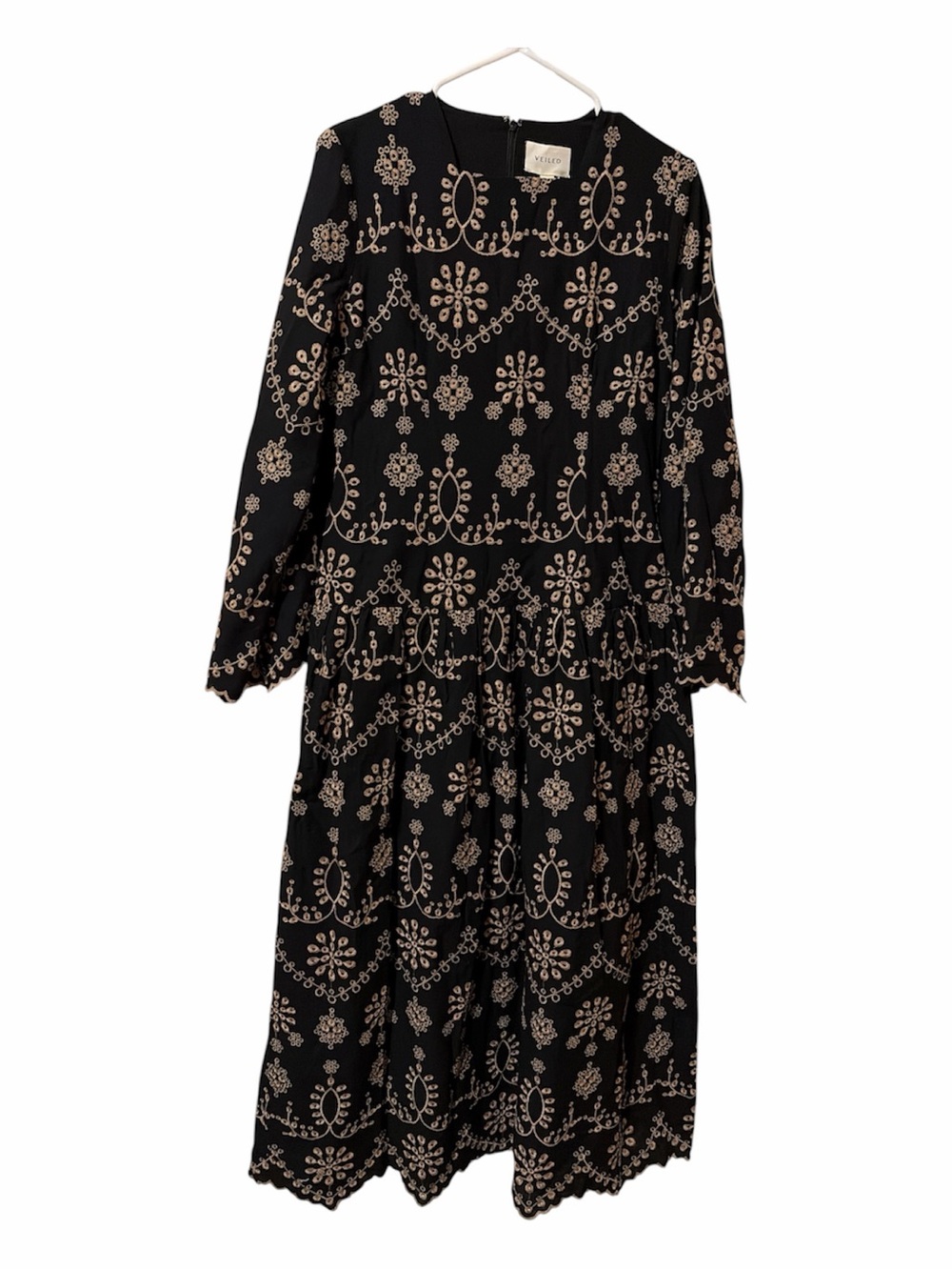 Veiled New York Black Embroidered Long Sleeve Midi Dress